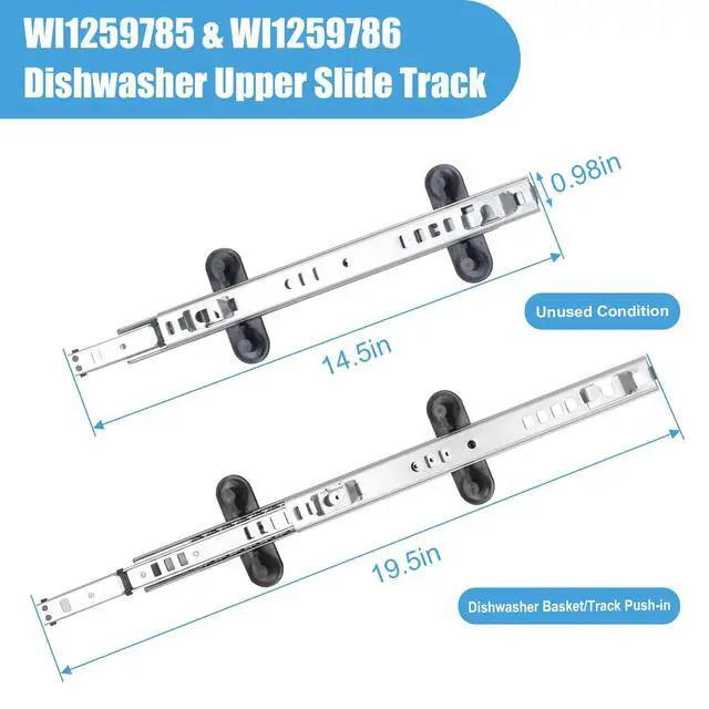 Alt view image 2 of 7 - W11259786 W11259785 Stainless Steel Dishwasher Dishrack Slide Track | Compatible With Whirlpool KitchenAid Maytag Jenn-AirReplaces PS12584376 PS12584377 AP6783992 W10546503Left & Right Side