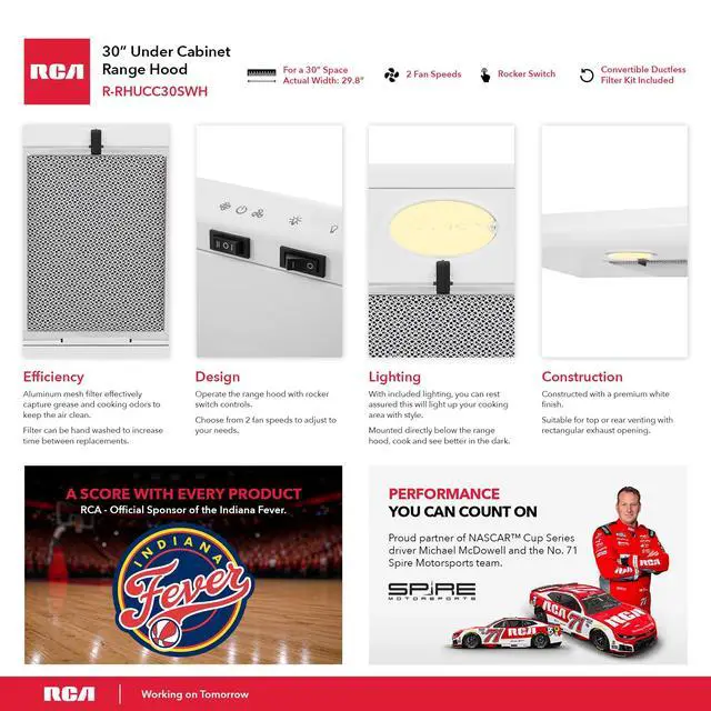 Alt view image 3 of 7 - R-RHUCC30SWH 30 in. Century Collection Ductless Under Cabinet Range Hood, Reusable Filter, Rocker Switch, Light, White