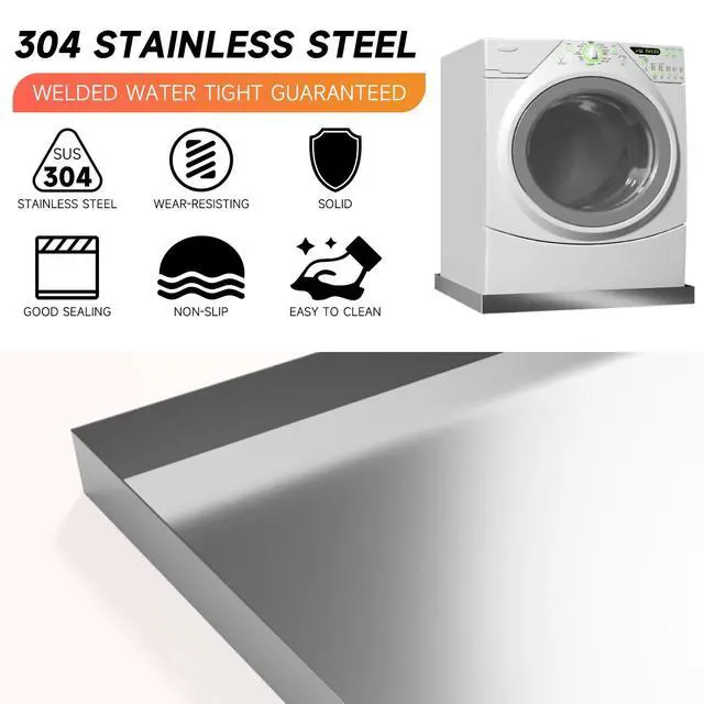 Alt view image 3 of 6 - Heavy Duty 304 Stainless Steel Washing Machine Pan, 27" x 25" x 2.5" | Washing Drain Pan, Washing Machine Tray, Washer Pan, Floor & Wood Deck Protection, No Hole