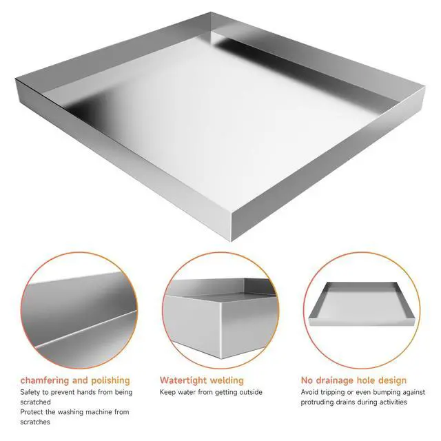 Alt view image 6 of 6 - Heavy Duty 304 Stainless Steel Washing Machine Pan, 27" x 25" x 2.5" | Washing Drain Pan, Washing Machine Tray, Washer Pan, Floor & Wood Deck Protection, No Hole