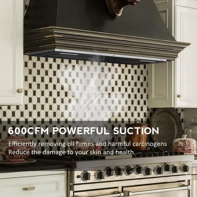 Alt view image 3 of 7 - Range Hood Insert 30 inch 600CFM,Ducted/Ductless Convertible Stove Vent Hood with Gesture Sensing and Touch Control,LED Lights,Tempered Glass,Kitchen Hood included Charcoal Filters