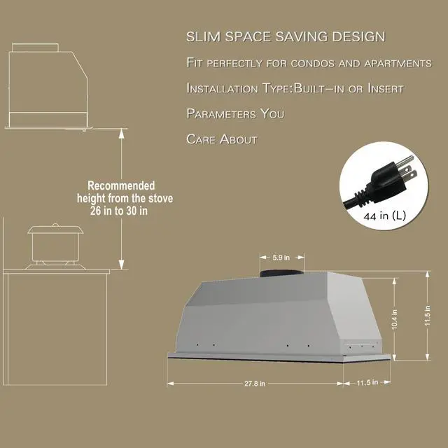 Alt view image 7 of 7 - Range Hood Insert 30 inch 600CFM,Ducted/Ductless Convertible Stove Vent Hood with Gesture Sensing and Touch Control,LED Lights,Tempered Glass,Kitchen Hood included Charcoal Filters