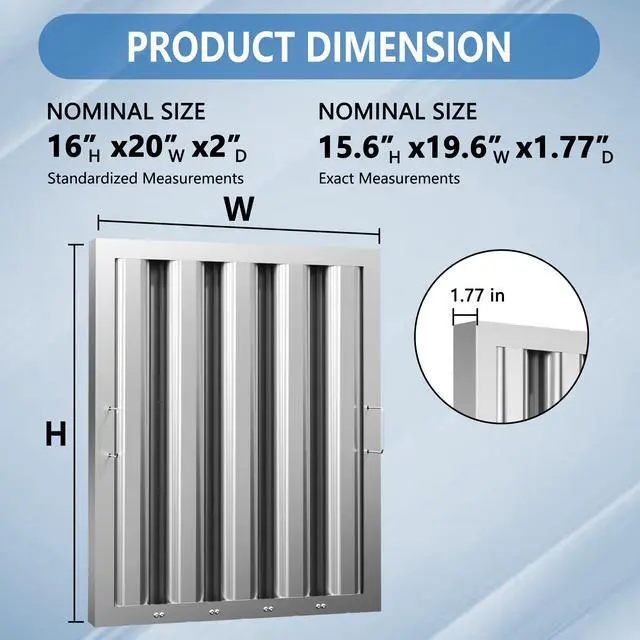 Alt view image 2 of 6 - Stainless Steel Commercial Kitchen Hood Filter 19.5 W x 15.5 H Inch Range Hood Baffle for Grease Rated Commercial Kitchen Exhaust Hood 4 Grooves Hood Filter (5 Pack)