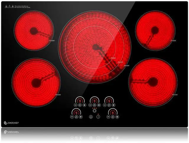 Main image of 36" Electric Cooktop, 5 Burners, 9000W, Touch Control, Built-in | 5 burners: Triple Zone (1000/2000/3000W) + 2x1800W + 2x1200W, ETL certified, Ceramic Glass, Hot surface indicator, 240V