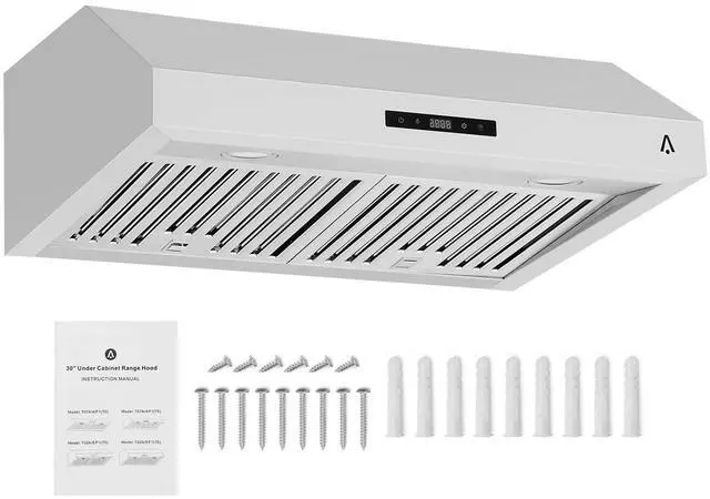 Main image of 30 Inch Under Cabinet Range Hood, Stainless Steel Kitchen Vent Hood, Slim Cooker Hood with Push Button Control, LED Lights, 110V 200W, Stove Ventilation for Kitchen Cooking and Home Use