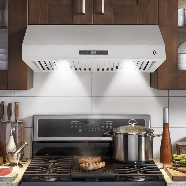 Alt view image 3 of 7 - 30 Inch Under Cabinet Range Hood, Stainless Steel Kitchen Vent Hood, Slim Cooker Hood with Push Button Control, LED Lights, 110V 200W, Stove Ventilation for Kitchen Cooking and Home Use