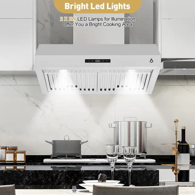 Alt view image 6 of 7 - 30 Inch Under Cabinet Range Hood, Stainless Steel Kitchen Vent Hood, Slim Cooker Hood with Push Button Control, LED Lights, 110V 200W, Stove Ventilation for Kitchen Cooking and Home Use