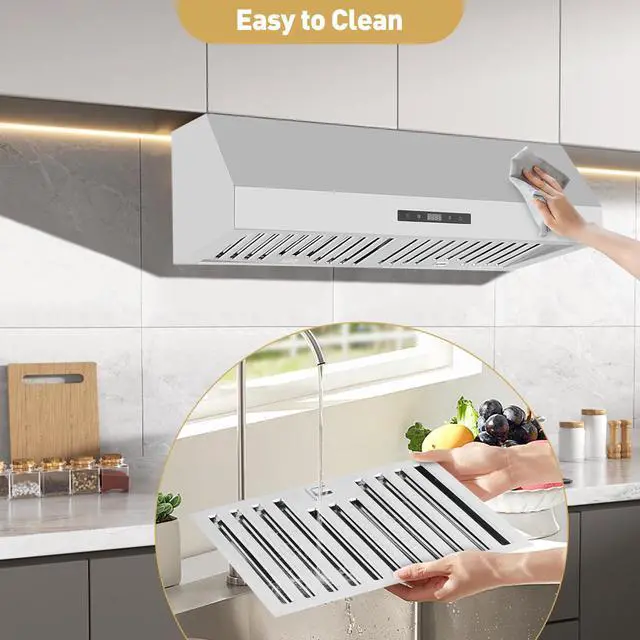 Alt view image 7 of 7 - 30 Inch Under Cabinet Range Hood, Stainless Steel Kitchen Vent Hood, Slim Cooker Hood with Push Button Control, LED Lights, 110V 200W, Stove Ventilation for Kitchen Cooking and Home Use