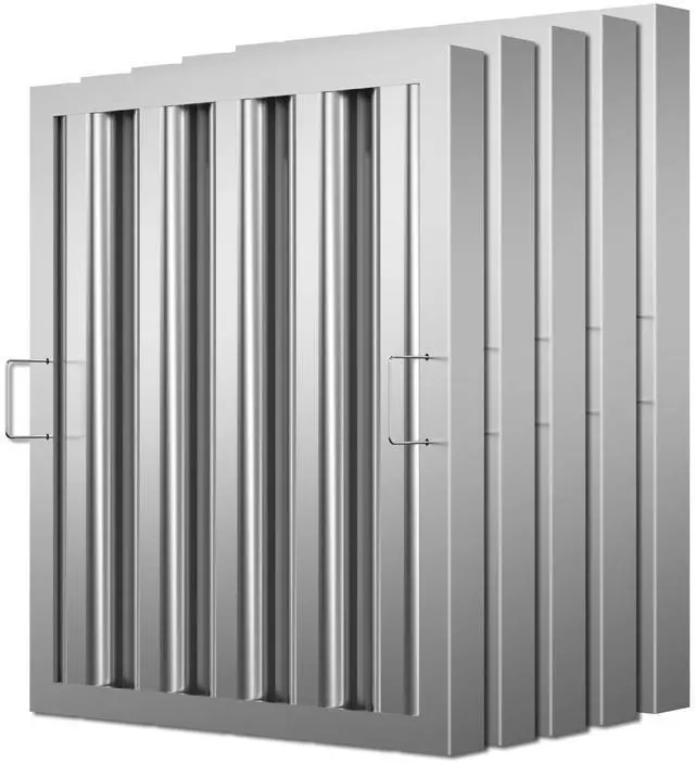 Main image of Stainless Steel Commercial Kitchen Hood Filter, 15.5W x 19.5H Inch Range Baffle Grease Rated Commercial Kitchen Exhaust Hood 4 Grooves Hood Filter (5 Pack)