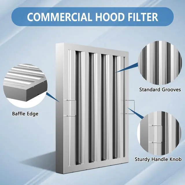 Alt view image 2 of 6 - Stainless Steel Commercial Kitchen Hood Filter, 15.5W x 19.5H Inch Range Baffle Grease Rated Commercial Kitchen Exhaust Hood 4 Grooves Hood Filter (5 Pack)