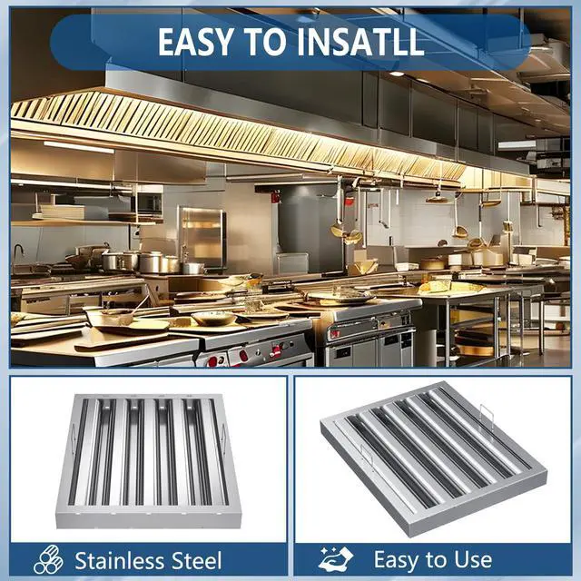 Alt view image 3 of 6 - Stainless Steel Commercial Kitchen Hood Filter, 15.5W x 19.5H Inch Range Baffle Grease Rated Commercial Kitchen Exhaust Hood 4 Grooves Hood Filter (5 Pack)