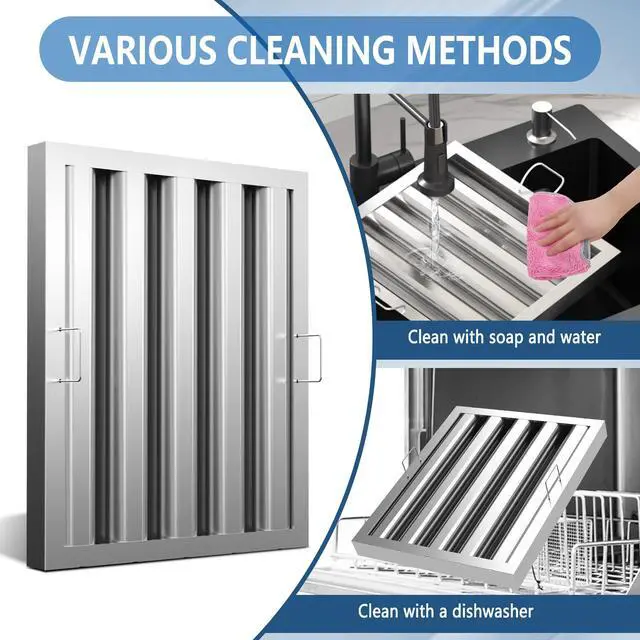 Alt view image 6 of 6 - Stainless Steel Commercial Kitchen Hood Filter, 15.5W x 19.5H Inch Range Baffle Grease Rated Commercial Kitchen Exhaust Hood 4 Grooves Hood Filter (5 Pack)
