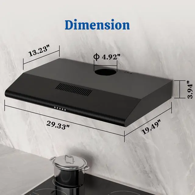 Alt view image 6 of 7 - Under Cabinet Range Hood 30 Inch Black, Ducted/Ductless Convertible Kitchen Vent Hood with 250 CFM, 3-Speed Fan & LED Lights for Stove Ventilation