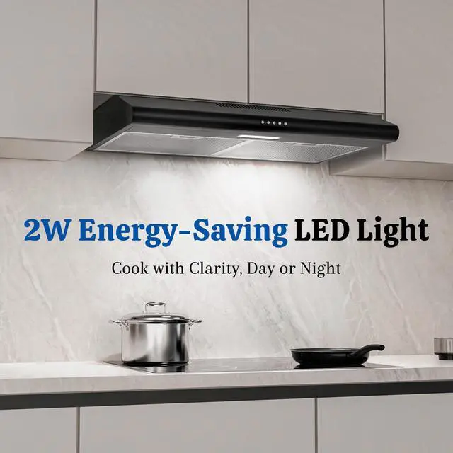 Alt view image 5 of 7 - Under Cabinet Range Hood 30 Inch Black, Ducted/Ductless Convertible Kitchen Vent Hood with 250 CFM, 3-Speed Fan & LED Lights for Stove Ventilation