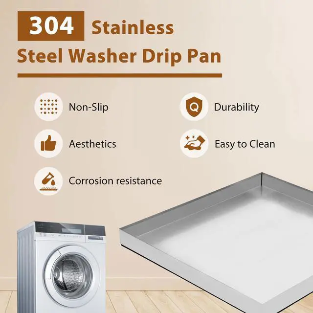 Alt view image 5 of 7 - Upgraded 32" x 30"×2.5" 304 Stainless Steel Washing Machine Drip Pan | Heavy Duty Washer Drip Tray with Anti-slip Bottom Pad-Free with this Multi-Purpose Washer Drip Pan