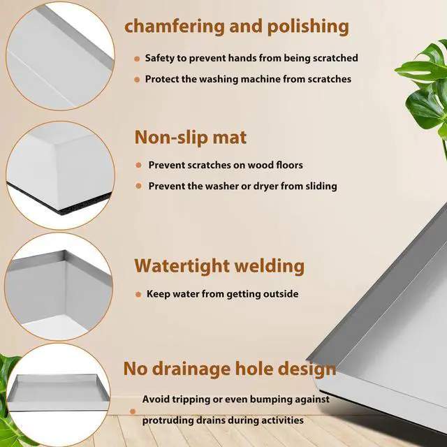 Alt view image 3 of 7 - Upgraded 30" x 28"×2.5" 304 Stainless Steel Washing Machine Drip Pan | Heavy Duty Washer Drip Tray with Anti-slip Bottom Pad-Free with this Multi-Purpose Washer Drip Pan