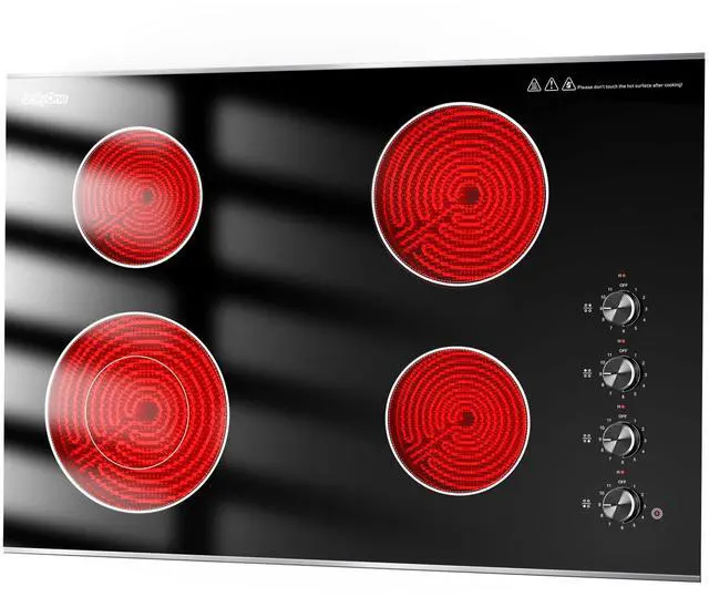 Main image of Electric Cooktop 30 Inch, 6700W Knob Control 4 Burner Electric Stove Top Burner Hot Plate, 220V-240V Bulit-in Ceramic Radiant Stovetop with Multi-Ring Control, Hardwire (No Plug)