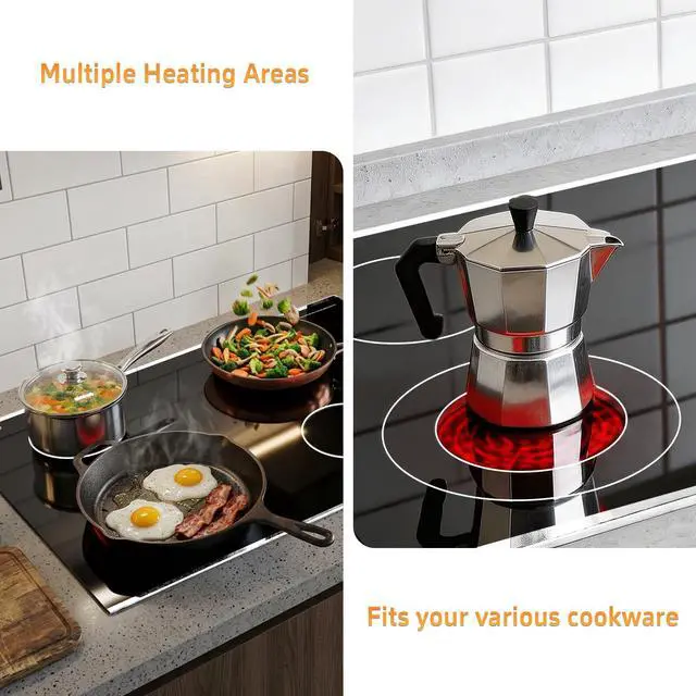 Alt view image 4 of 7 - Electric Cooktop 30 Inch, 6700W Knob Control 4 Burner Electric Stove Top Burner Hot Plate, 220V-240V Bulit-in Ceramic Radiant Stovetop with Multi-Ring Control, Hardwire (No Plug)