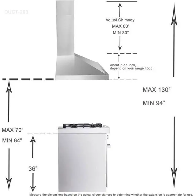 Alt view image 3 of 7 - Stainless Steel Chimney Extension for Range Hood Cover Wall-Mount Style (Silver) Adjustable Vent Extender Ceiling Duct Retractable 31.5 inch ~63"