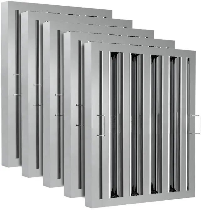 Main image of Stainless Steel Commercial Kitchen Hood Filter, Range Hood Baffle Grease Filter for Restaurant Exhaust Hoods, UL/NSF Listed, 19.5 W x 15.5 H Inch 4 Grooves Hood Filters5 Pack