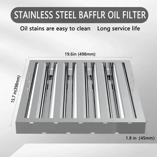 Alt view image 2 of 6 - Stainless Steel Commercial Kitchen Hood Filter, Range Hood Baffle Grease Filter for Restaurant Exhaust Hoods, UL/NSF Listed, 19.5 W x 15.5 H Inch 4 Grooves Hood Filters5 Pack