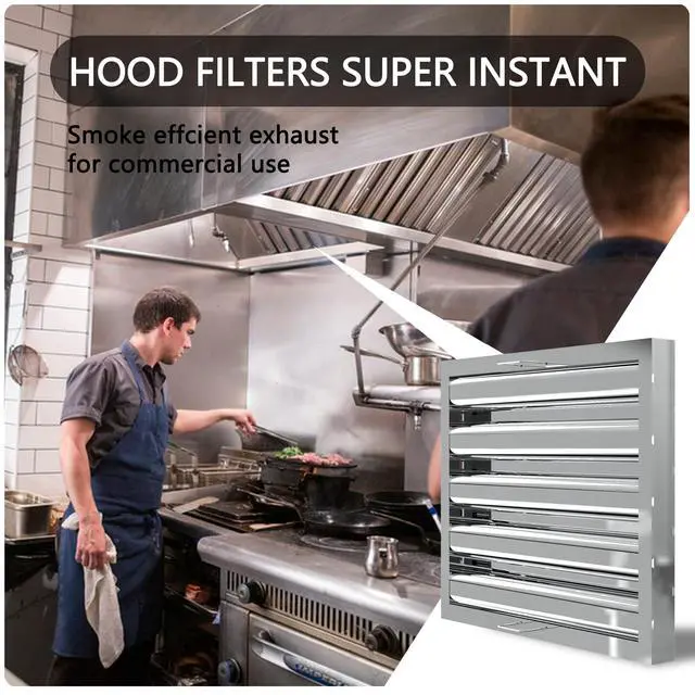 Alt view image 4 of 6 - Stainless Steel Commercial Kitchen Hood Filter, Range Hood Baffle Grease Filter for Restaurant Exhaust Hoods, UL/NSF Listed, 19.5 W x 15.5 H Inch 4 Grooves Hood Filters5 Pack