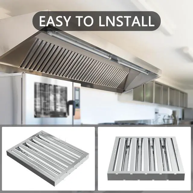 Alt view image 5 of 6 - Stainless Steel Commercial Kitchen Hood Filter, Range Hood Baffle Grease Filter for Restaurant Exhaust Hoods, UL/NSF Listed, 19.5 W x 15.5 H Inch 4 Grooves Hood Filters5 Pack