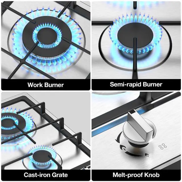 Alt view image 4 of 7 - Gas Cooktop 2 Burner Propane Cooktop, Stainless Steel Propane Stove 12 inch, Bulit-in Gas Stove Top with Thermocouple Protection, Lpg/Ng Dual Fuel Drop-in Stove for Apartments, Outdoor, Rvs