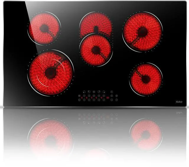 Main image of 36 Inch Electric Cooktop Hobsir, 5 Burner Stove Top 8400W | (Built in Size 29.14inch x 9.3inch) 220V Hardwired Cook top, Dual Ring & Oval Burners Touch Control, Fits All Cookware