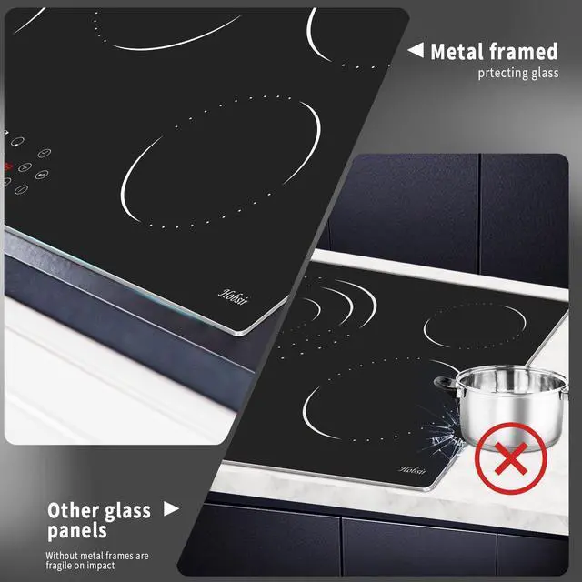 Alt view image 5 of 7 - 36 Inch Electric Cooktop Hobsir, 5 Burner Stove Top 8400W | (Built in Size 29.14inch x 9.3inch) 220V Hardwired Cook top, Dual Ring & Oval Burners Touch Control, Fits All Cookware