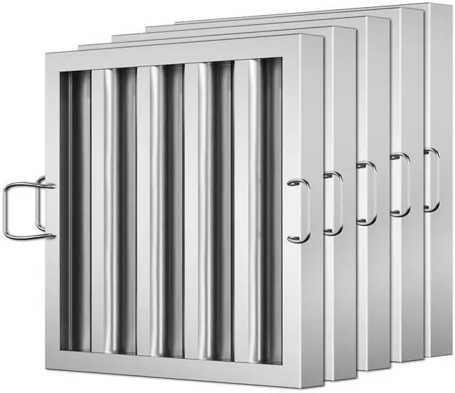 Main image of Stainless Steel Commercial Kitchen Hood Filter 15.5 W x 15.5 H Inch Range Hood Baffle for Grease Rated Commercial Kitchen Exhaust Hood 5 Grooves Hood Filter (5 Pack)