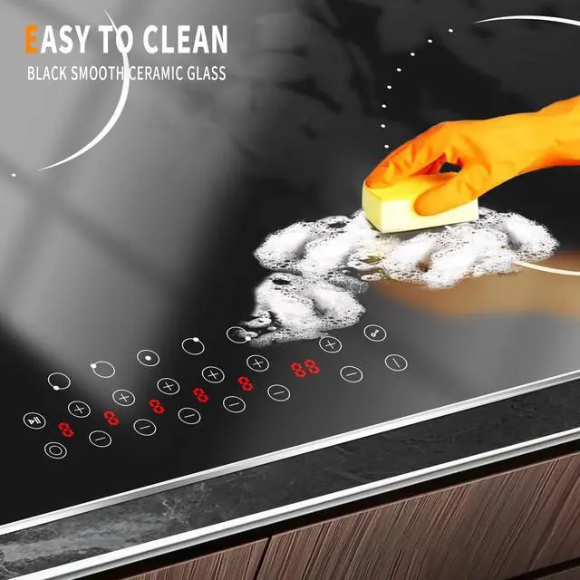 Alt view image 7 of 7 - 36 Inch Electric Cooktop Hobsir, 5 Burner Stove Top 8400W | (Built in Size 29.14inch x 9.3inch) 220V Hardwired Cook top, Dual Ring & Oval Burners Touch Control, Fits All Cookware