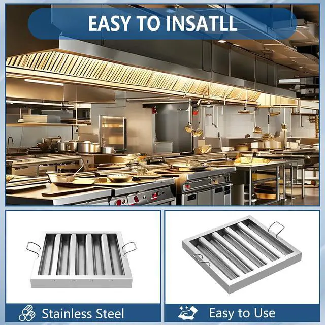 Alt view image 3 of 6 - Stainless Steel Commercial Kitchen Hood Filter 15.5 W x 15.5 H Inch Range Hood Baffle for Grease Rated Commercial Kitchen Exhaust Hood 5 Grooves Hood Filter (5 Pack)