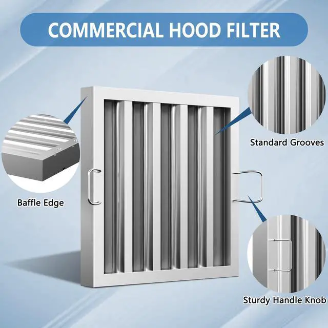 Alt view image 2 of 6 - Stainless Steel Commercial Kitchen Hood Filter 15.5 W x 15.5 H Inch Range Hood Baffle for Grease Rated Commercial Kitchen Exhaust Hood 5 Grooves Hood Filter (5 Pack)