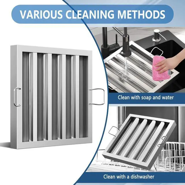 Alt view image 6 of 6 - Stainless Steel Commercial Kitchen Hood Filter 15.5 W x 15.5 H Inch Range Hood Baffle for Grease Rated Commercial Kitchen Exhaust Hood 5 Grooves Hood Filter (5 Pack)