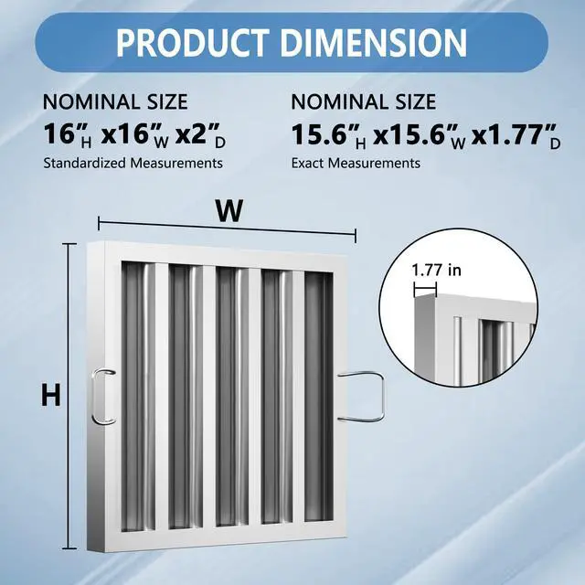 Alt view image 5 of 6 - Stainless Steel Commercial Kitchen Hood Filter 15.5 W x 15.5 H Inch Range Hood Baffle for Grease Rated Commercial Kitchen Exhaust Hood 5 Grooves Hood Filter (5 Pack)