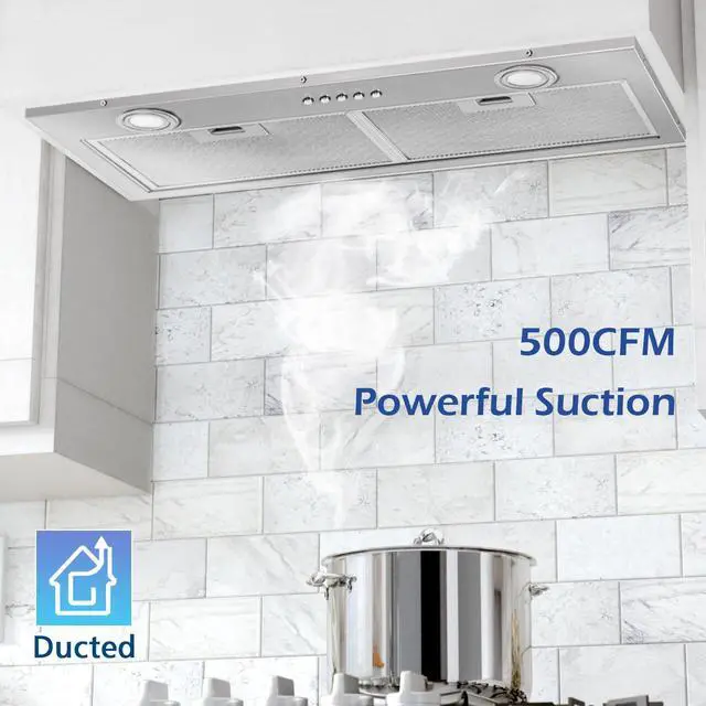Alt view image 2 of 7 - 30" Range Hood Insert - 500 CFM Stainless Steel Built-in Kitchen Vent, 4-Speed Exhaust Fan, Dishwasher-Safe Baffle Filters, LED Lights & 3-Min Delayed Shutdown