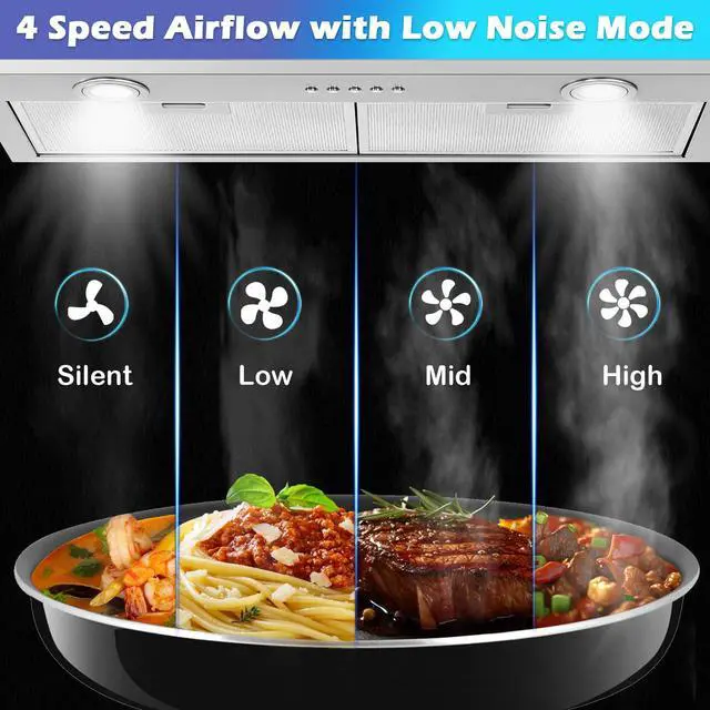 Alt view image 3 of 7 - 30" Range Hood Insert - 500 CFM Stainless Steel Built-in Kitchen Vent, 4-Speed Exhaust Fan, Dishwasher-Safe Baffle Filters, LED Lights & 3-Min Delayed Shutdown