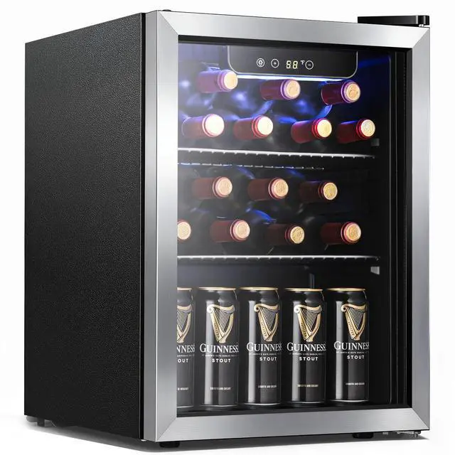Main image of 1.7 Cu.Ft Beverage Cooler for Up to 68 Cans, Compact Drink Fridge with Stainless Steel Glass Door, Digital Display and Electronic Temperature Control, Silver