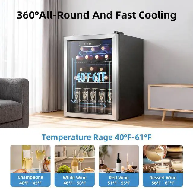 Alt view image 4 of 7 - 1.7 Cu.Ft Beverage Cooler for Up to 68 Cans, Compact Drink Fridge with Stainless Steel Glass Door, Digital Display and Electronic Temperature Control, Silver