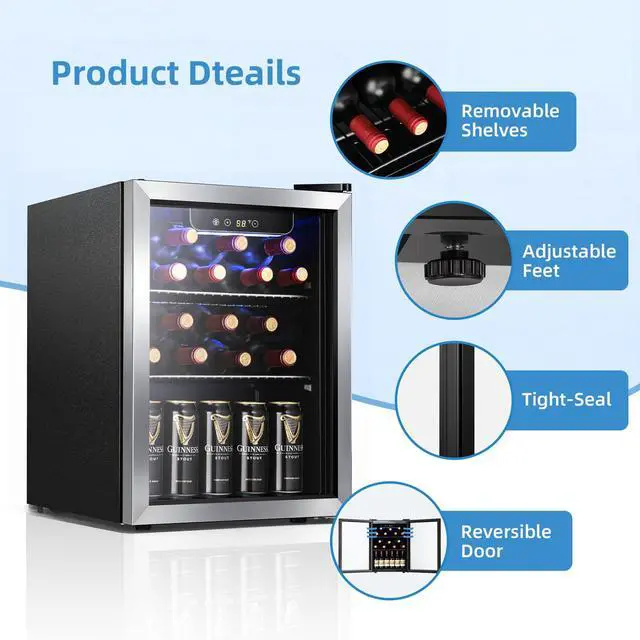 Alt view image 5 of 7 - 1.7 Cu.Ft Beverage Cooler for Up to 68 Cans, Compact Drink Fridge with Stainless Steel Glass Door, Digital Display and Electronic Temperature Control, Silver