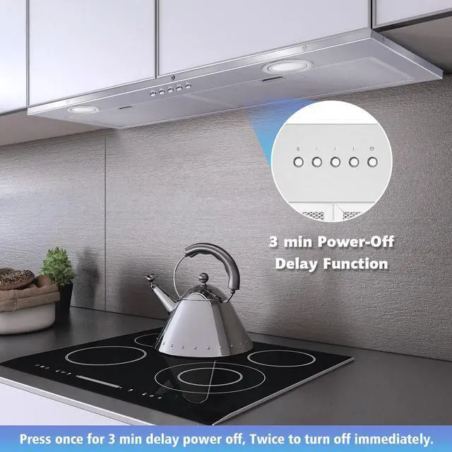 Alt view image 4 of 7 - 30" Range Hood Insert - 500 CFM Stainless Steel Built-in Kitchen Vent, 4-Speed Exhaust Fan, Dishwasher-Safe Baffle Filters, LED Lights & 3-Min Delayed Shutdown