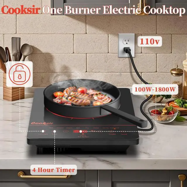 Alt view image 2 of 7 - Single Burner Electric Cooktop 1800W 110V Plug in, Orange | Countertop 1 Burner Infrared Electric Hot Plate with Safety Lock, Timer, Overheat Protection, Touch Control, 120V Plug in