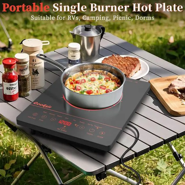 Alt view image 4 of 7 - Single Burner Electric Cooktop 1800W 110V Plug in, Orange | Countertop 1 Burner Infrared Electric Hot Plate with Safety Lock, Timer, Overheat Protection, Touch Control, 120V Plug in