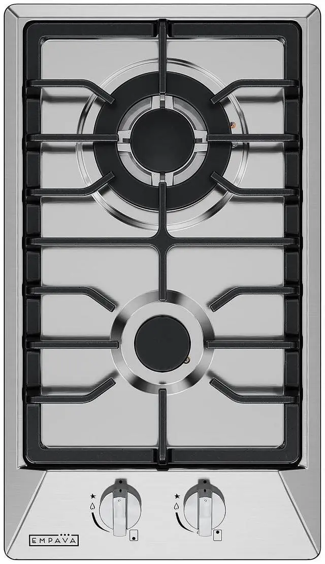 Main image of 12 in. Gas Stove Cooktop with 2 Italy Sabaf Sealed Burners | NG/LPG Convertible in Stainless Steel, 12x21 Inch