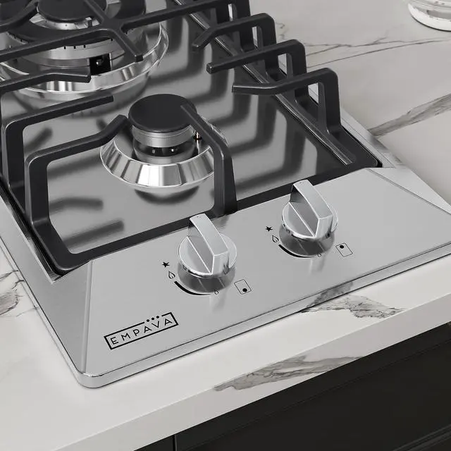 Alt view image 3 of 7 - 12 in. Gas Stove Cooktop with 2 Italy Sabaf Sealed Burners | NG/LPG Convertible in Stainless Steel, 12x21 Inch