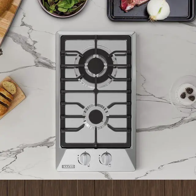 Alt view image 4 of 7 - 12 in. Gas Stove Cooktop with 2 Italy Sabaf Sealed Burners | NG/LPG Convertible in Stainless Steel, 12x21 Inch