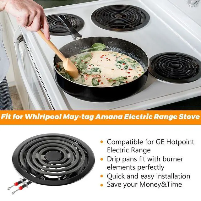 Alt view image 3 of 7 - W10290350 W10290353 Porcelain Electric Stove Burner Drip Pans and MP22YA Electric Range Burner Element MP15YA(6") MP21YA(8") by - Fit for Whirlpool May-tag Amana Electric Range Stove