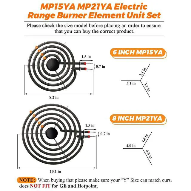 Alt view image 6 of 7 - W10290350 W10290353 Porcelain Electric Stove Burner Drip Pans and MP22YA Electric Range Burner Element MP15YA(6") MP21YA(8") by - Fit for Whirlpool May-tag Amana Electric Range Stove