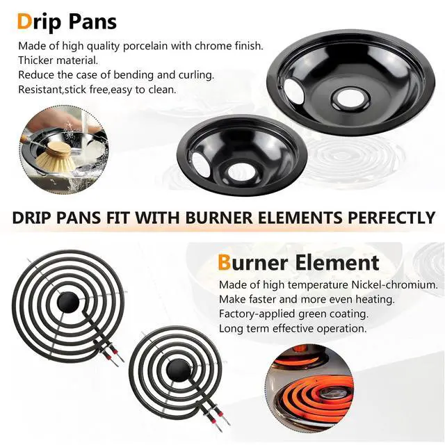 Alt view image 4 of 7 - W10290350 W10290353 Porcelain Electric Stove Burner Drip Pans and MP22YA Electric Range Burner Element MP15YA(6") MP21YA(8") by - Fit for Whirlpool May-tag Amana Electric Range Stove
